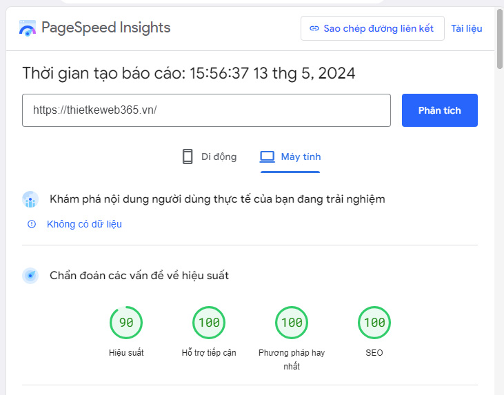 dịch vụ PageSpeed Insights ĐIỂM CAO của thiết kế web 365 vn